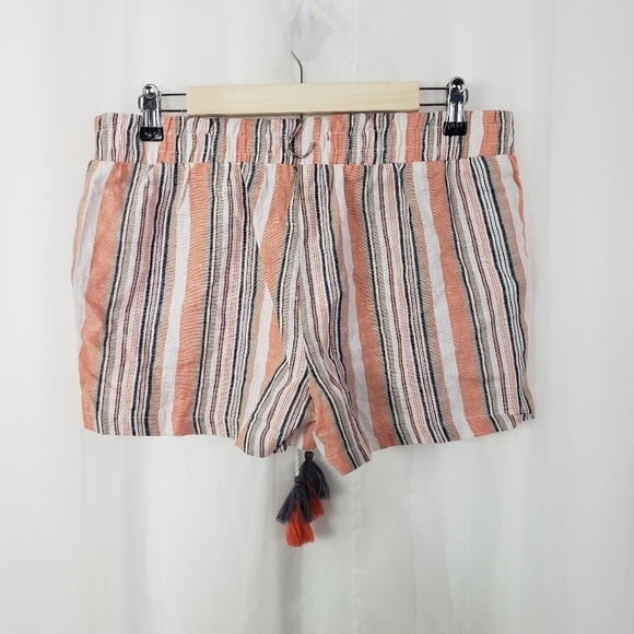 Hot Kiss linen blend stripe short navy peach white high waist size large - Picture 4 of 5